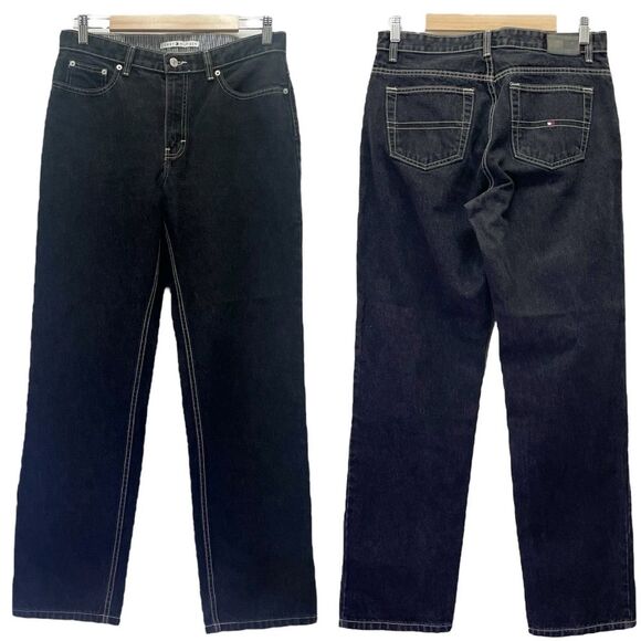 Tommy Hilfiger Vintage Y2K Black Wash Straight Leg Baggy Triple T Jeans Size 10 - Picture 11 of 11